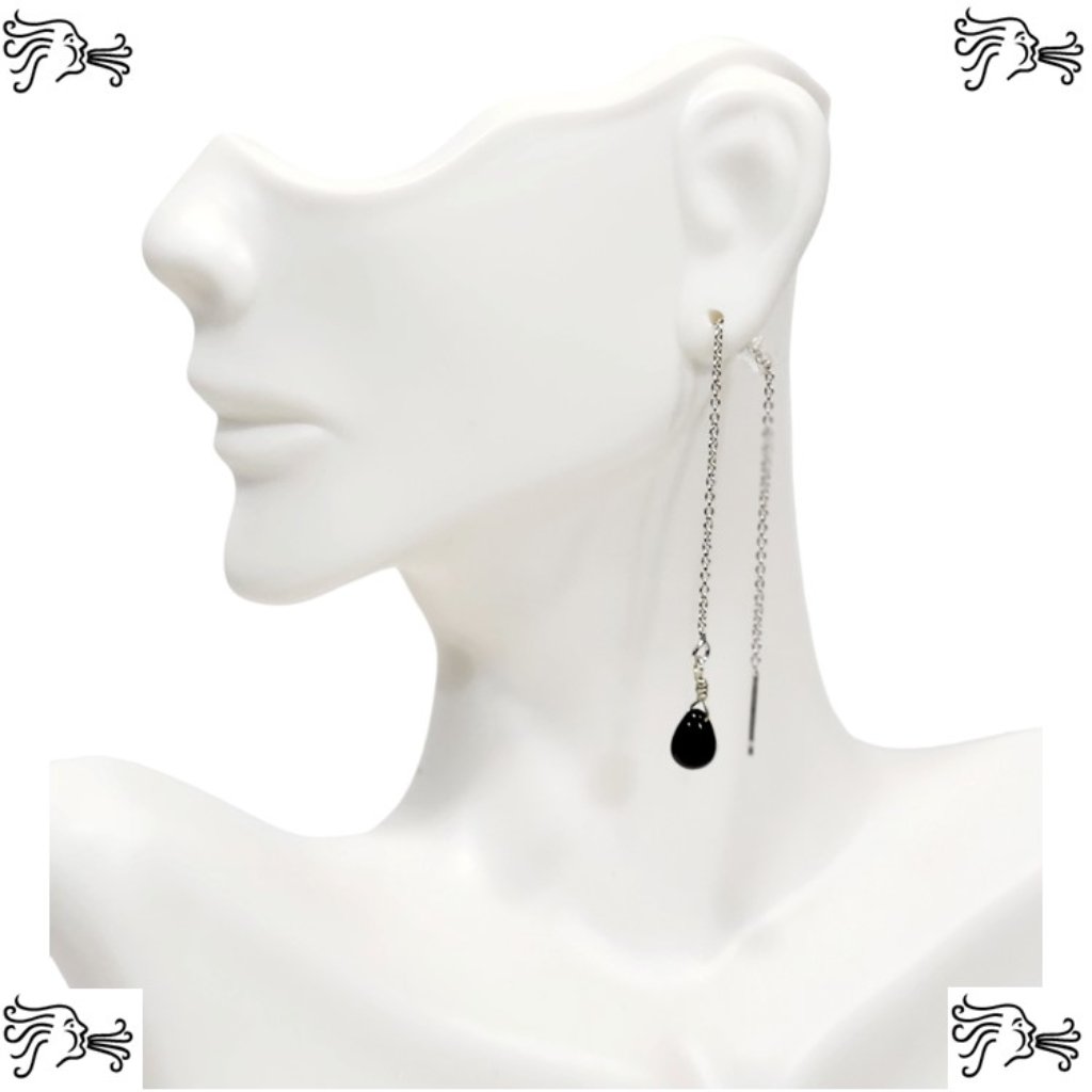Threader Chain Earrings Jet Black Picasso Teardrop On Silver Dain 28$